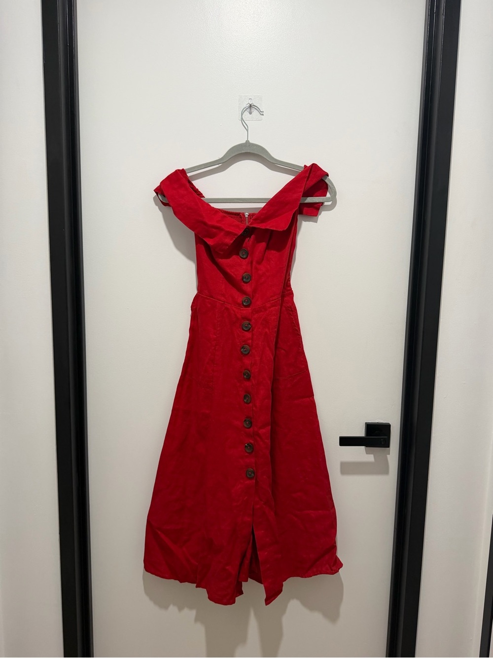 Reformation Red One-Shoulder Button-Front Midi Dress